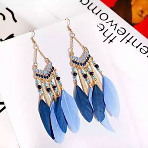 𝅺Blue feather earrings